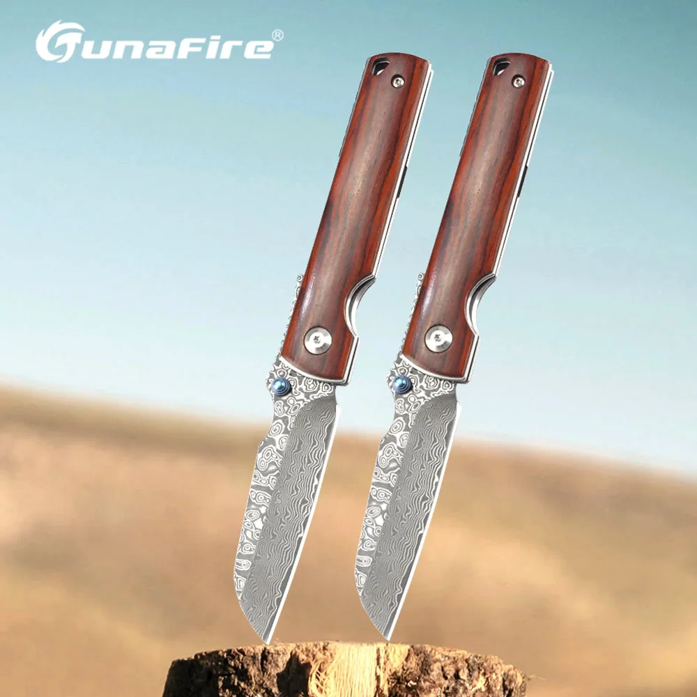 

Tunafire Damascus Folding knife original Bearing Folding pocket knife wood Handle Survival Tactical Portable Tool