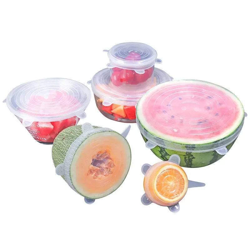 6Pcs/Set Transparent Silicone Kitchen Utensils Fresh-keeping Stretch Universal Bowl Cover Refrigerator Microwave Oven Sealed Lid