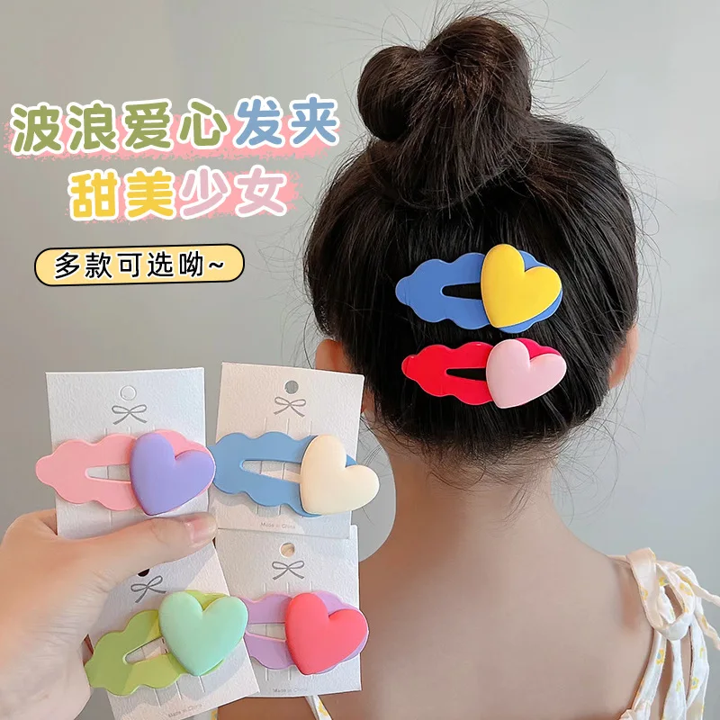 Children\'s Candy Color Wave Love Side Barrettes Does Not Hurt Hair Bangs BB Clip Jelly Hit Color Hairpin Wholesale