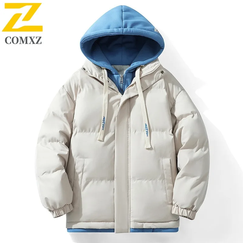

COMXZ Men Cotton Coat Fake Two Piece Design Outdoor Camping Thickened Warm Park Outdoor Cycling Cold Protection Men Cotton Coat
