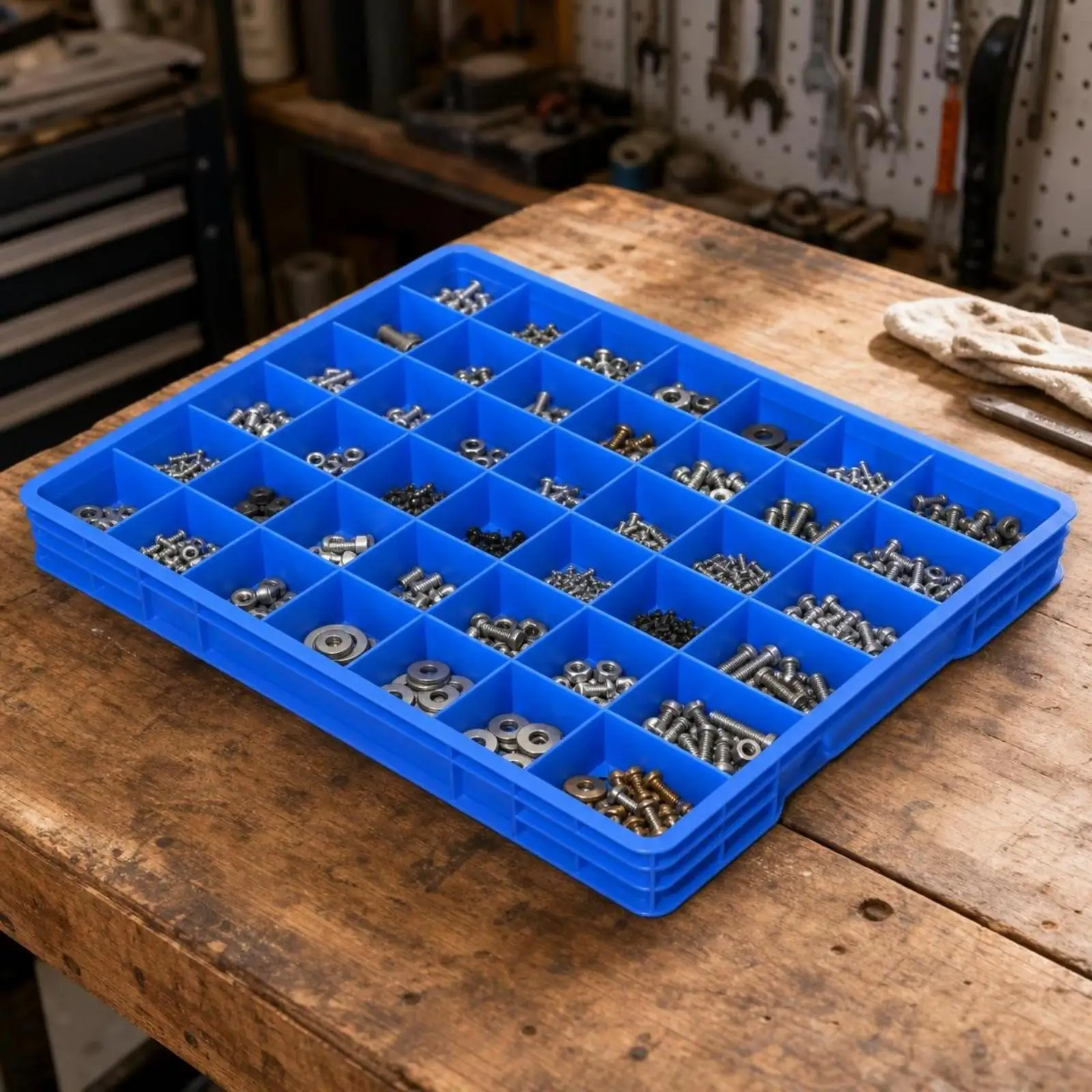 Professional Grade Compartment Tray for Hardware Storage Workshop Organizer Container with Hollow Bottom for Screws