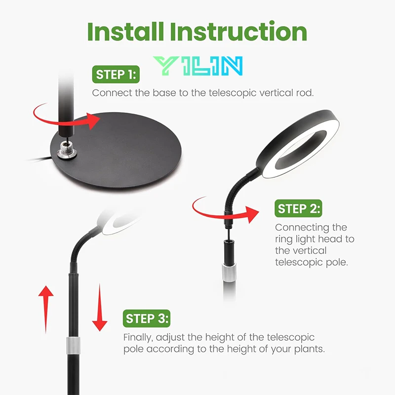 Upgrade Desktop LED Plant Grow Light with Pedestal Auto Timer 16cm/6.3inch Ring Dimmable Full Spectrum GrowLamp For Indoor Plant