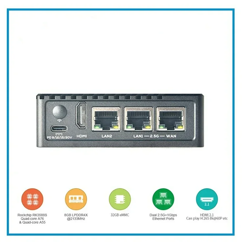 NanoPi R6S RK3588S Router Dual 2.5G+Gigabit Mini Placa de Desarrollo con MAC