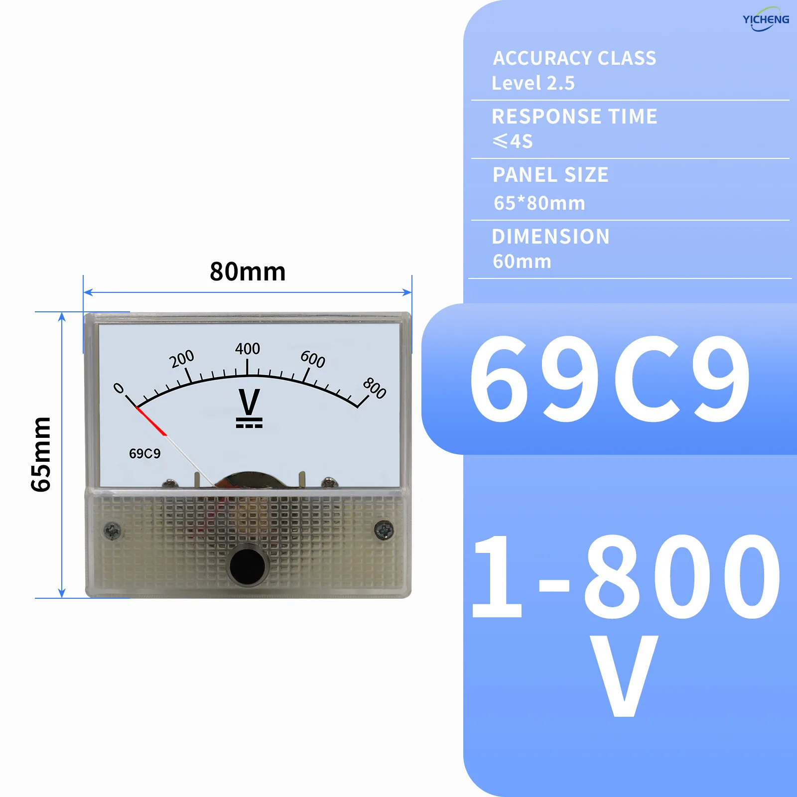 

YIICHENG 69 series DC/AC voltmeter pointer meter mechanical voltmeter 1V2V3V5V10V15V20V30V50V100V150V200V250V300V500V600V800V