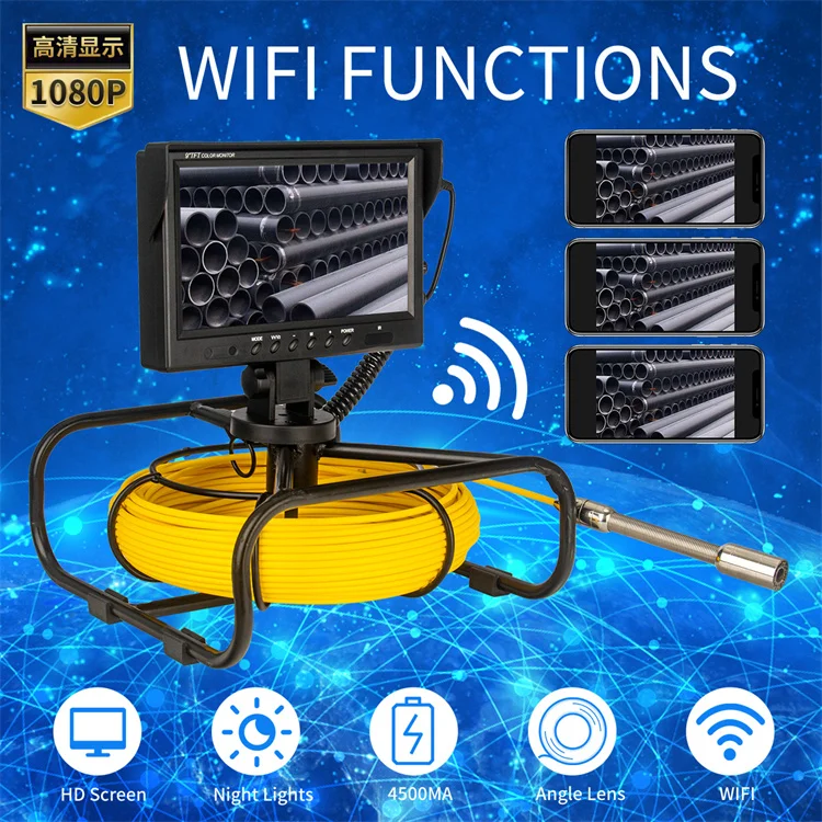 

9Inch 1080P HD Screen 512Hz Location Self-leveling Inspection Sewer Camera Video Audio Recording 23mm Pipe Industrial Camera