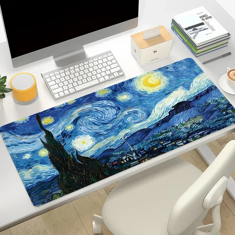 ขายร้อน Van Gogh น้ํามันขนาดใหญ่ Gaming Mousepad XXL คีย์บอร์ด Gamer แผ่นรองเมาส์ลื่นบนตารางความเร็วโต๊ะอะนิเมะ 800X400 Mats