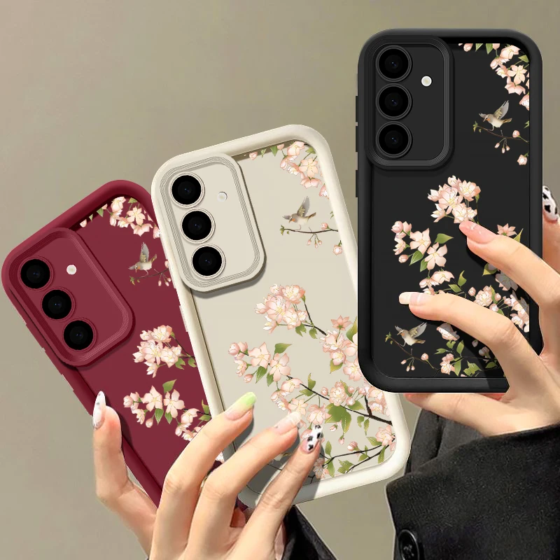Rosa Blumendruck Weiche Handyhülle für Samsung Galaxy S25 S24 S23 S22 Ultra Plus S24 FE A16 A55 A54 A15 A14 A25 A35 A53 A56 Cover