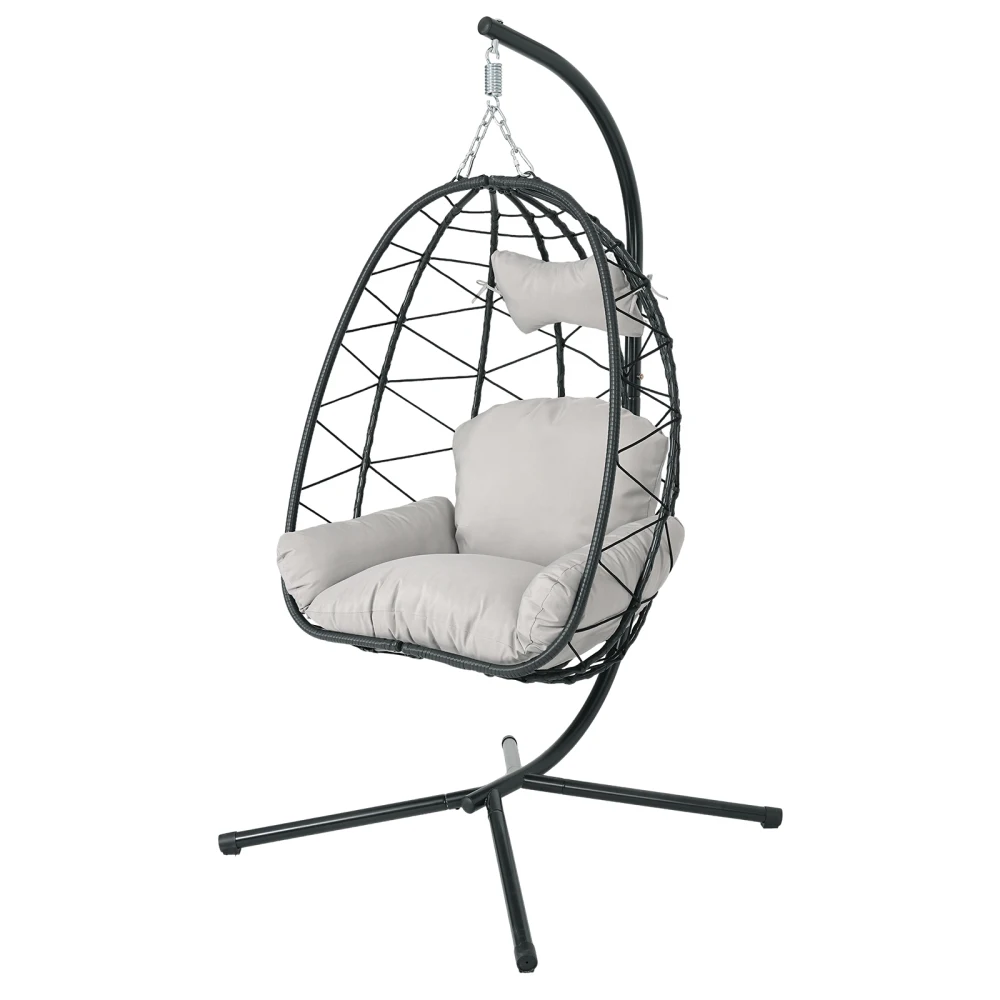 

Hanging Egg Chair with Stand Indoor Outdoor PE Wicker Swing Hammock Chair with Washable Cushion for Patio Bedroom Balcony Garden