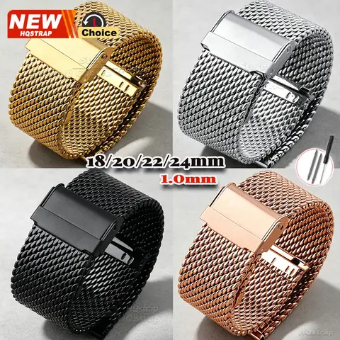 Correa Milanesa de Acero Inoxidable 1.0mesh para Reloj DW, Brazalete Metálico de 18mm 20mm 22mm 24mm, Correa de Repuesto Universal de 0.6mm
