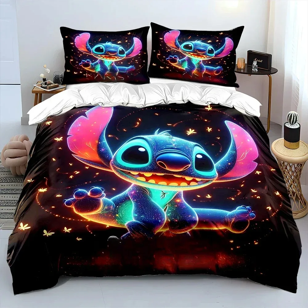 

Disney's Stitch Cartoon Print Bedding Set Convertible Duvet Cover Pillowcase Bedroom Decoration Gift for Boys and Girls