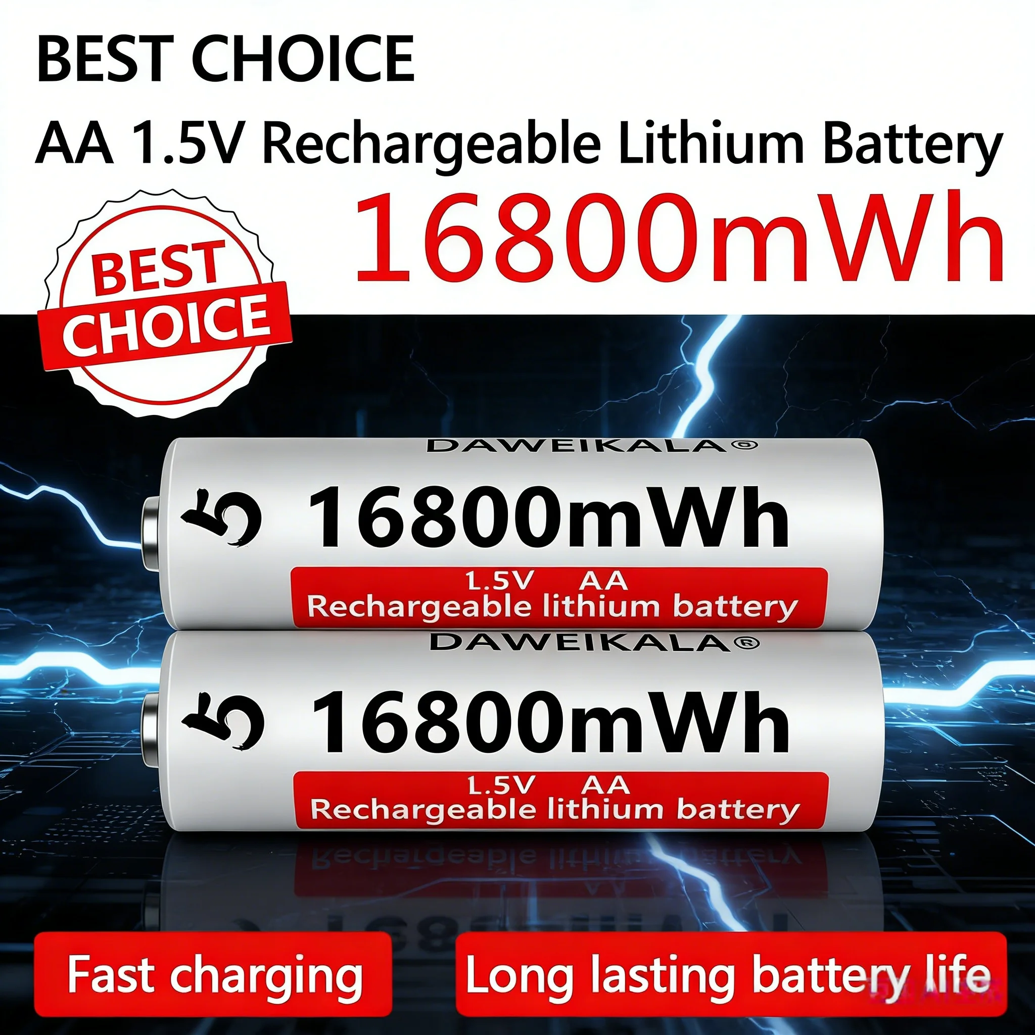 1.5V 16800mWh AA Rechargeable Lithium Battery High Capacity USB-C Fast Charging for Remote Control, Toys, Flashlight, Power