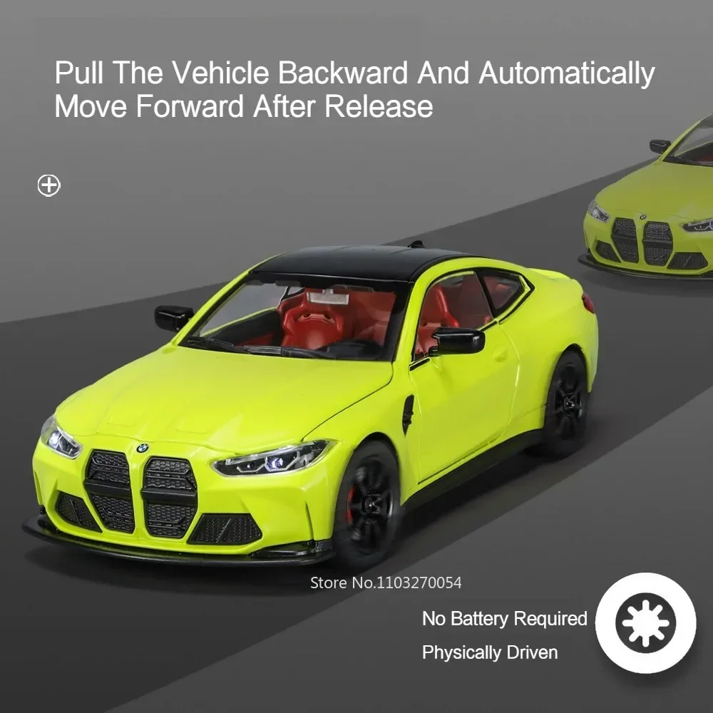 Escala 1/24 m4 modelo de carro brinquedo liga fundida veículo 4 portas abertas corpo metal borracha pneu som luz puxar para trás brinquedos presente para crianças