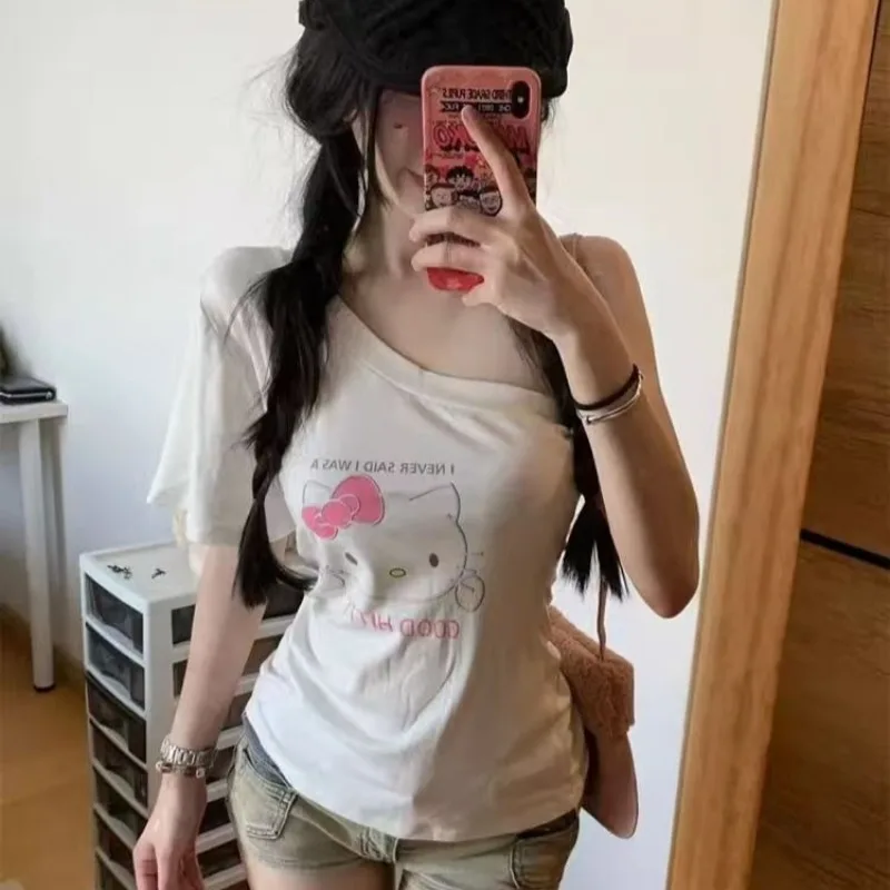 

Harajuku Hottie T-shirts American Subculture Cartoon Printed T-shirt Vintage Casual Short-sleeve Tees Women's Sweet Street Tops