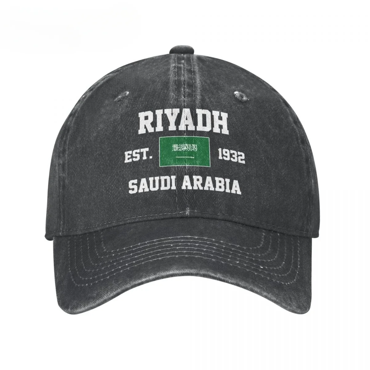 Flag of Saudi Arabia EST.1932 Riyadh Unisex Adult Charcoal Washed Denim Baseball Cap Men Vintage Cotton Patriotic Trucker Hat