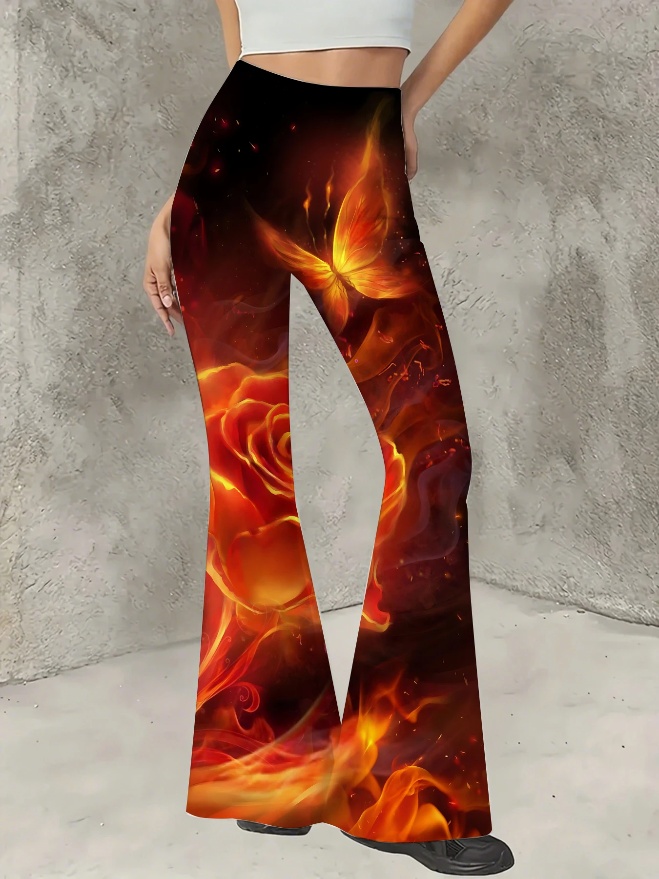 

Women's All-Over Print Flared Leggings Stretchy High Waist Bell Bottom Pants