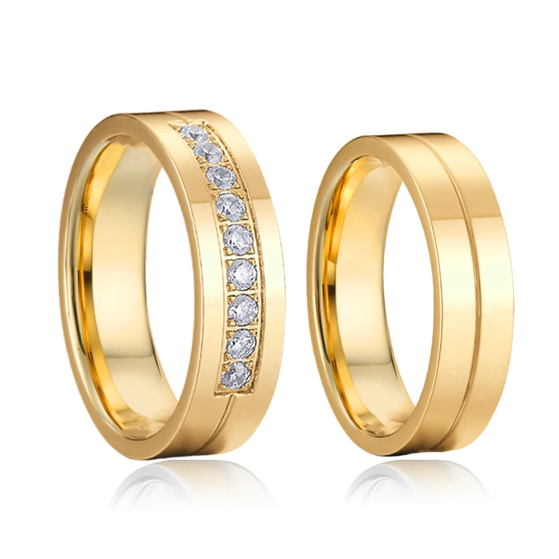 Couple Wedding Rings Men and Women Pure Handmade Alliances 316L Stainless Steel Rings 18k Gold Plated Jewelry Bridal Sets