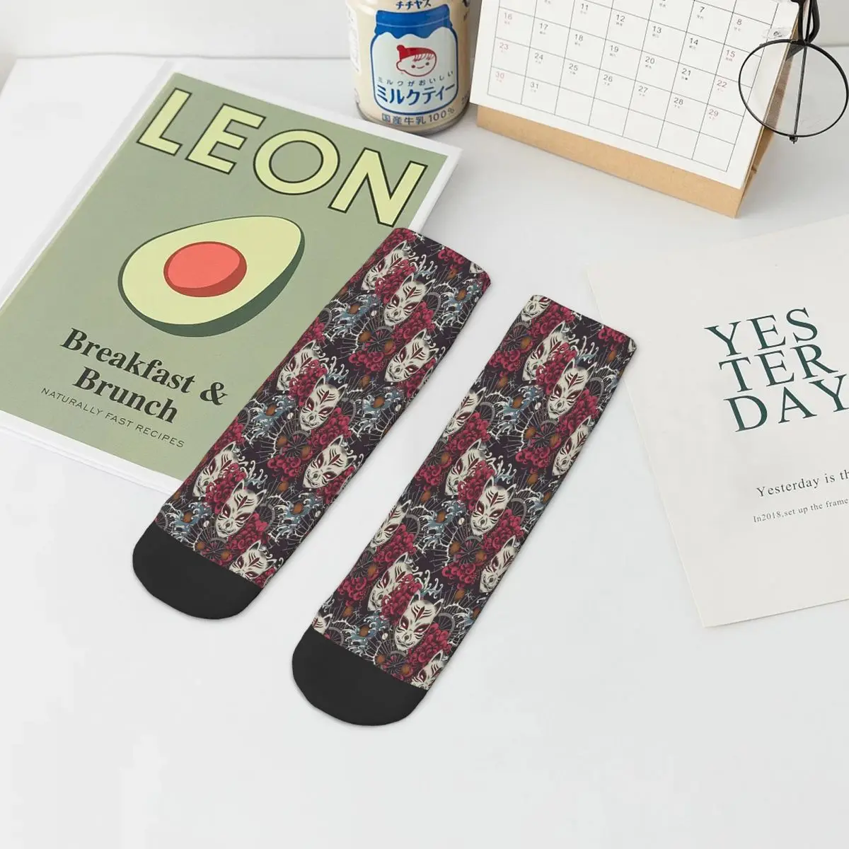 Kitsune-calcetines tobilleros japoneses para hombre y mujer, medias estampadas con patrón de máscara, Primavera