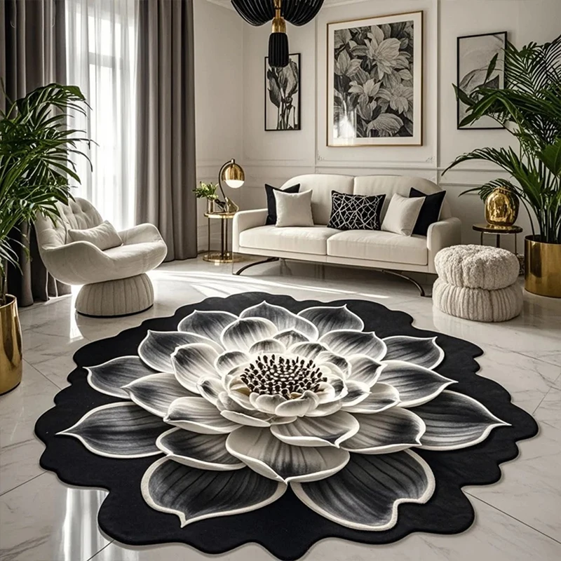 Chinese Style Lotus Carpet Worship Carpet 3D Round Floor Mat Household Carpet Living Room Classical Bedroom Bedside Study Rug