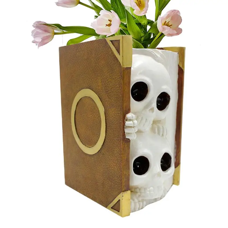 Skull Flower Pot Plant Pots Skull Planter Resin Skull Vase Skeleton Book Planter Pot Gothic Planter Room Decor Succulent Pots