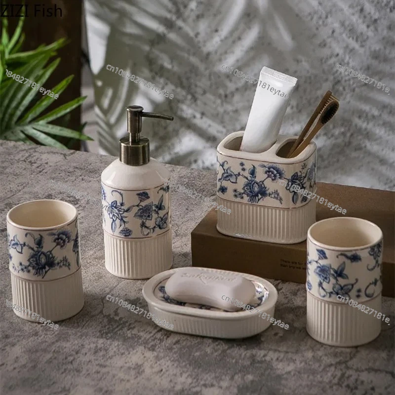 Chinese Style Simple Ceramic Wash Kit Creative Hotel Hand Soap Bottle Soap Dispenser Soap Dish Set Home Bathroom Accessories