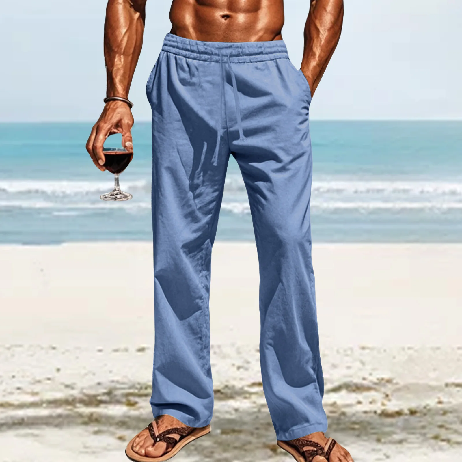 2026 Men's Loose Fit Cotton Linen Casual Sports Pants Breathable Lightweight plus Size Linen Blend Trousers