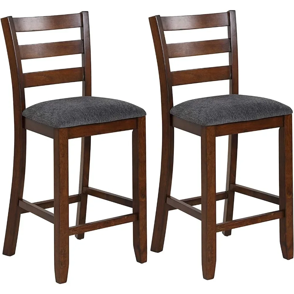 

Counter Height Bar Stools Set of 2, 25.5” Bar Stools Counter Stools with Back, Rubberwood Legs & Grey Fabric Cushion