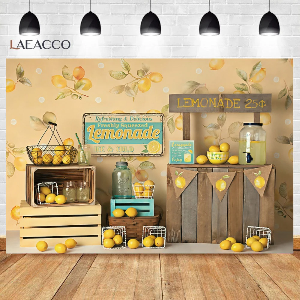 

Spring Lemon Booth Shop Fruit Baby Shower 1st Birthday Party Portrait Photo Background Photographic Backdrop Photo Studio