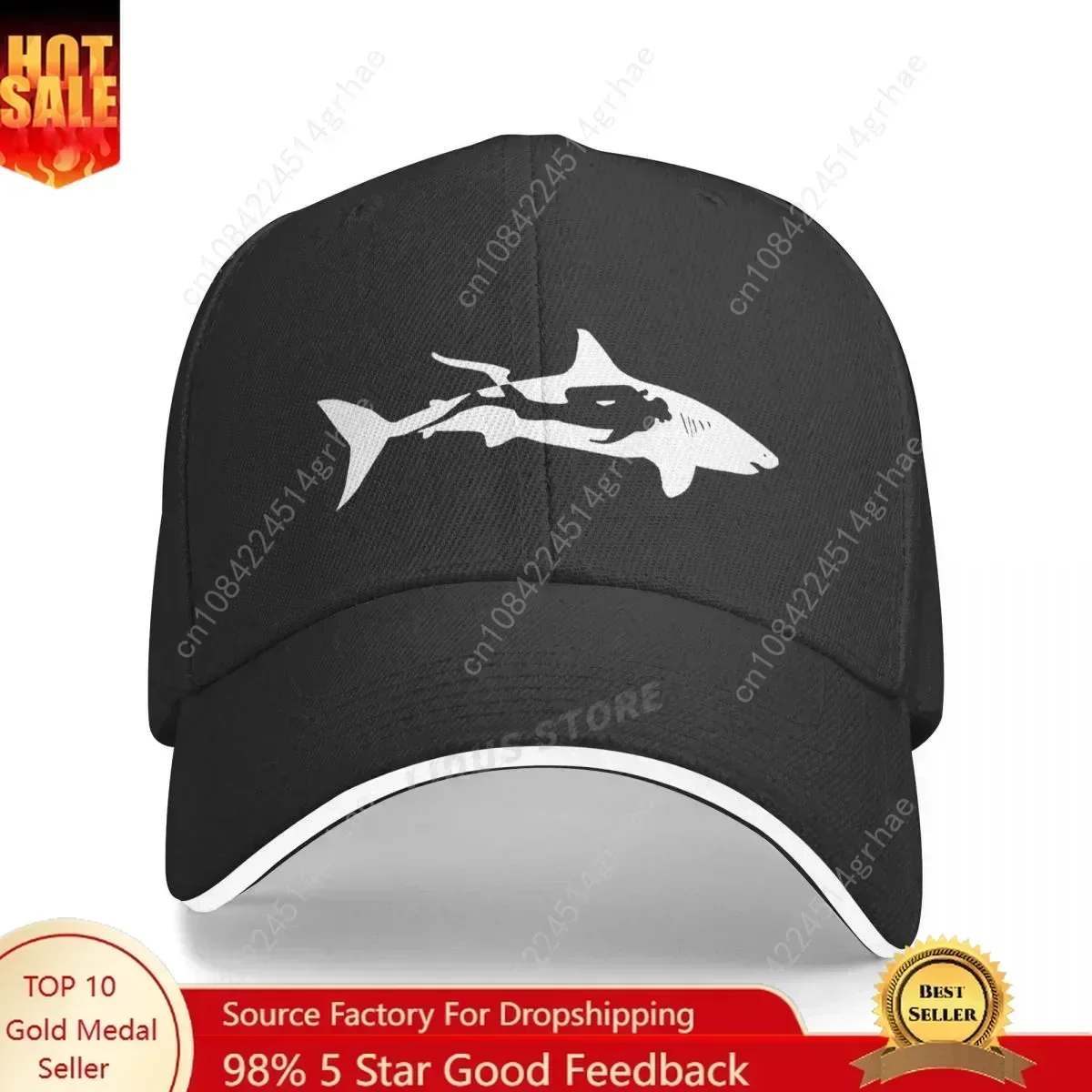 Shark Diver Scuba Diving Dive Baseball Caps Adjustable Fashion Casual Outdoor Style Dive Shark Hats