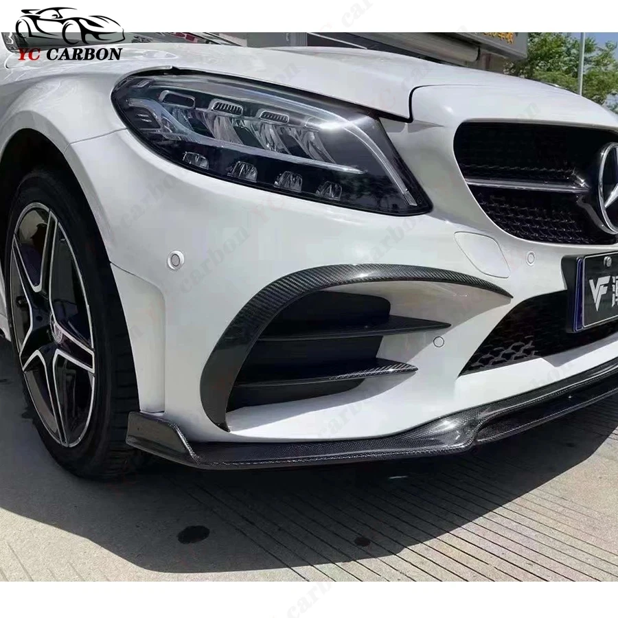 For Mercedes Benz C Class W205 C200 C260 2019-2022 Carbon Fiber Car Front Bumper Splitter Spoiler Canard Air Knife Surround Trim