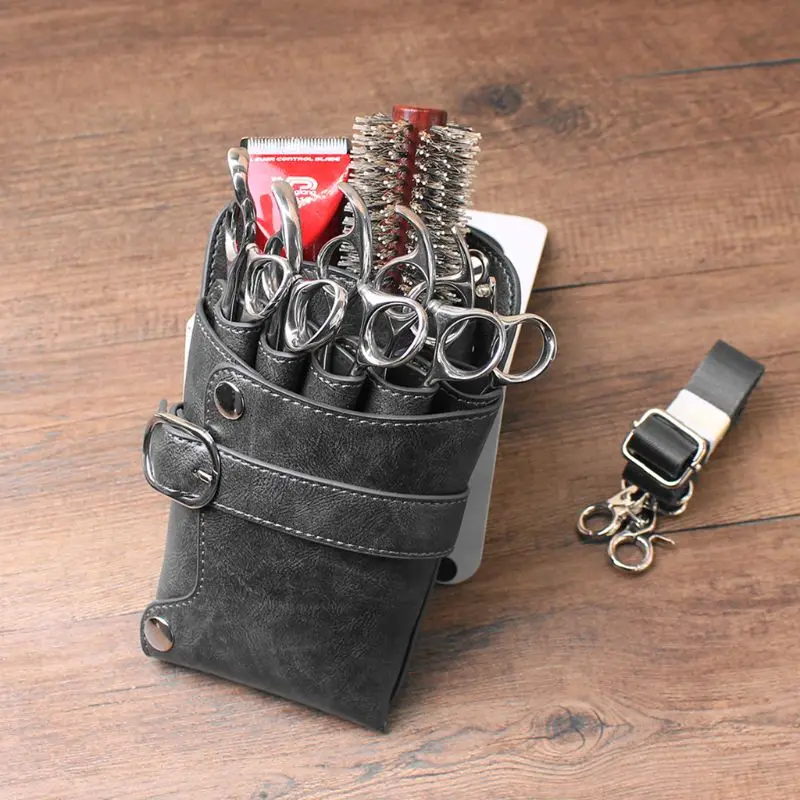 Professional Barber Leather Salon Scissors Bag Waist Pack Hairdressing Too E74B