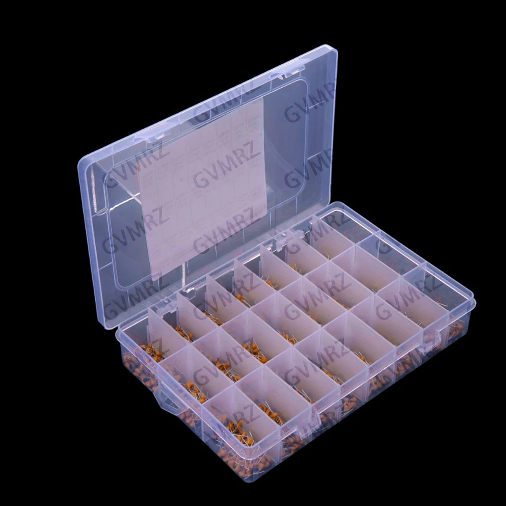 24Values 100NF 150PF 220PF 33NF 47NF 68NF ​​1200PCS Each 50PCS Monolithic Capacitor Set 10PF-10UF  Through-hole Component
