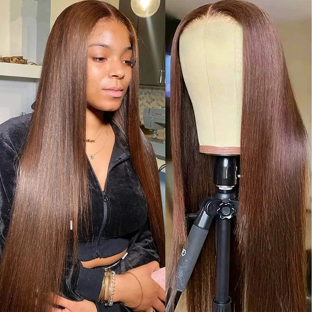 

Brown Straight 13x6 HD Lace Frontal Wigs 100% Human Hair Chocolate Brown 13x4 HD Lace Front Human Hair Closure Wigs For Women