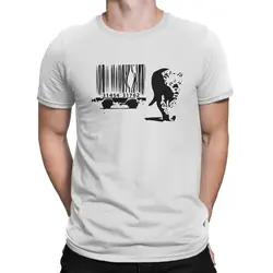 Print Tiger Barcode T-Shirts for Men Banksy Street Graffiti Artist Creative Pure Cotton Tee Shirt Round Collar Short Sleeve