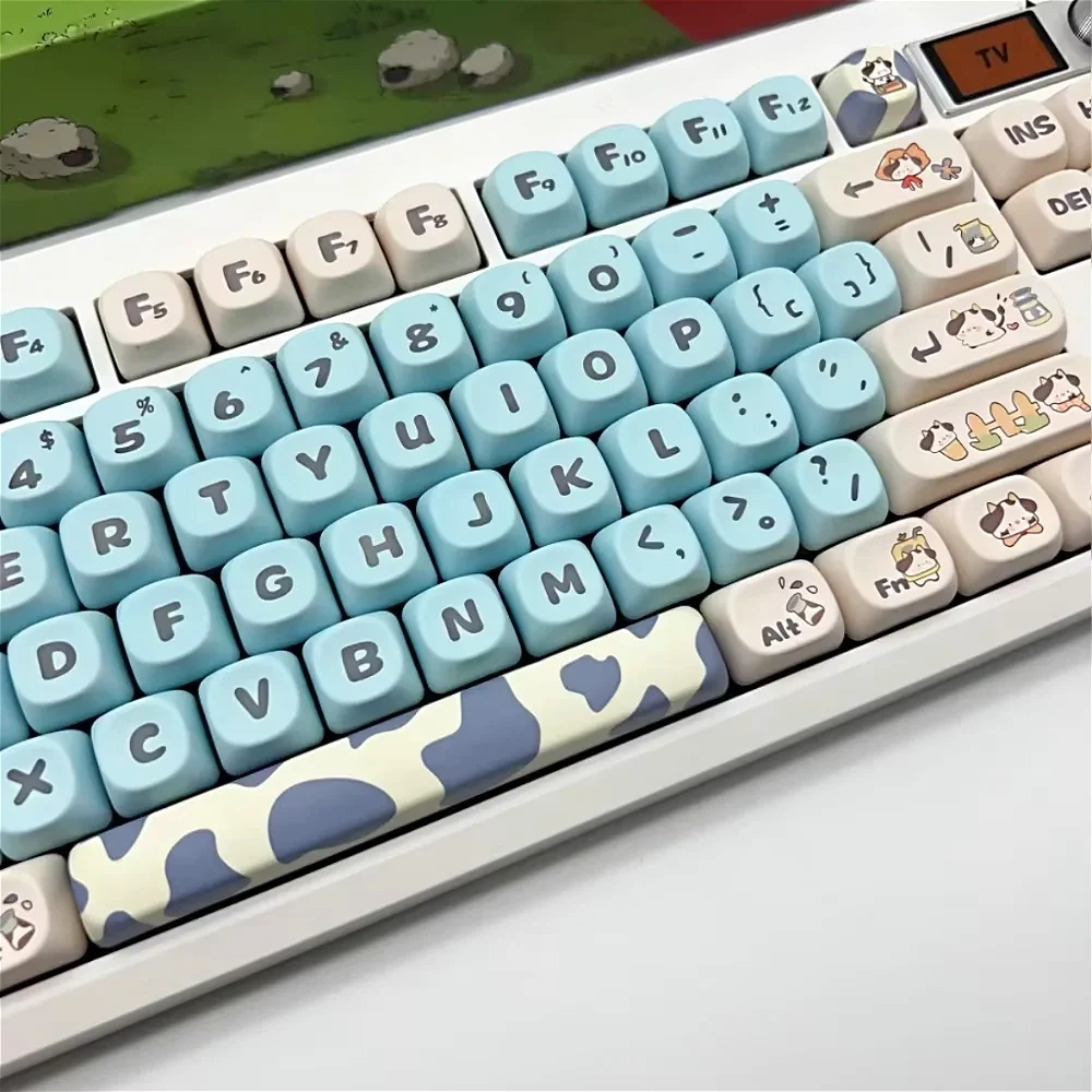 

Cute Cow Keycaps, PBT, Heat-sublimation, MOA Height, Cute Ranch Fit for 60, 84, 98, 108 Mechanical Keyboards