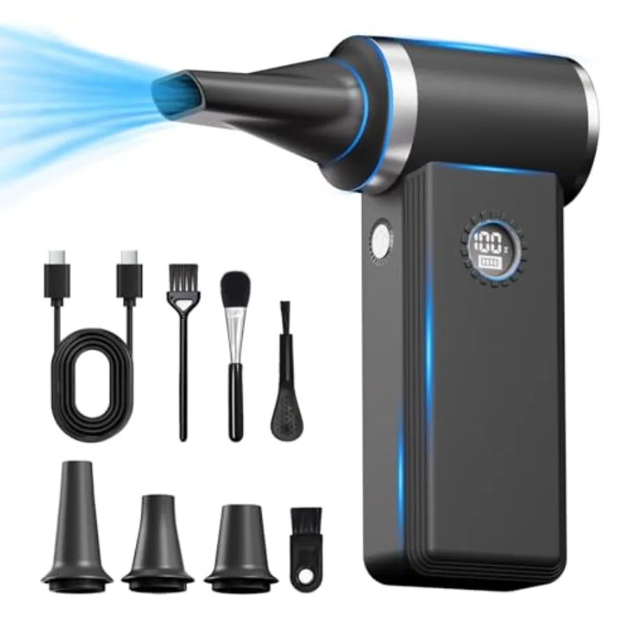 

Compressed Air Duster- 150000 RPM Brushless Motor45W Fast Charge 4-Speed Adjustable Electric Air Duster Rechargeable Mini Duste