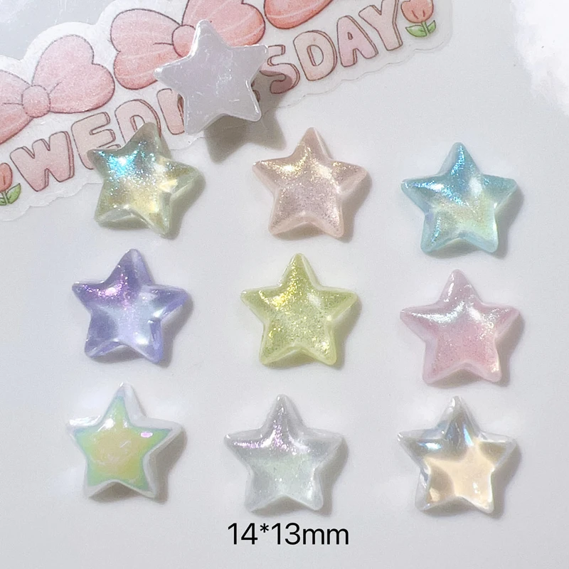 20Pcs New Mini Kawaii Cartoon Shining Aurora Star Pentagram Resin Scrapbook Diy Jewelry Wedding Hairpin Decorate AccessoriesA129