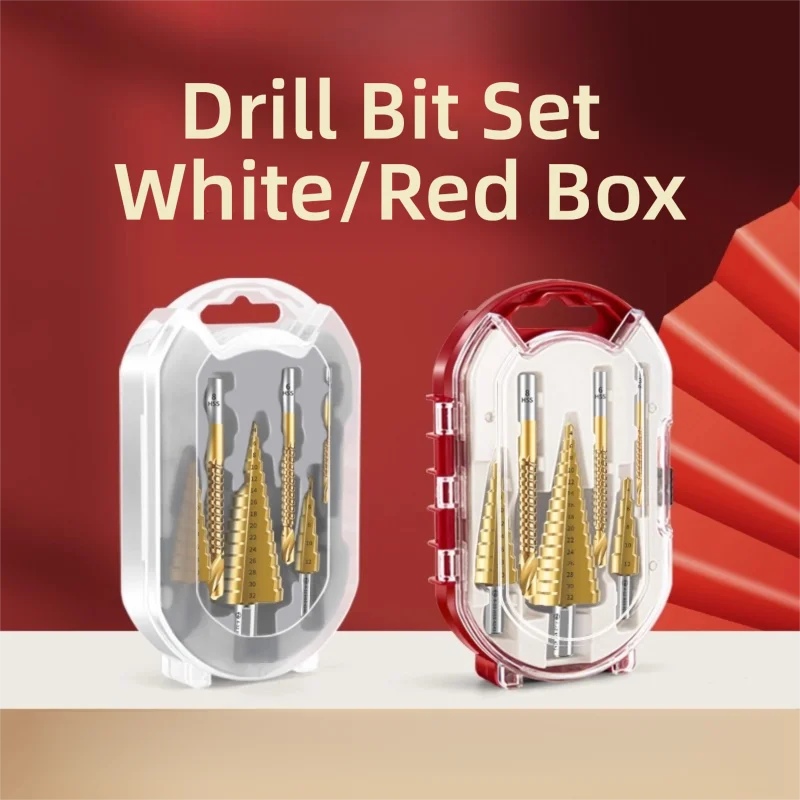 6PCS  Ti-coated with Cobalt Straight Groove Step Drill Bit 4-12/4-20/4-32mm Hex Wood Metal Hole Cutter Core Drilling Tool Set