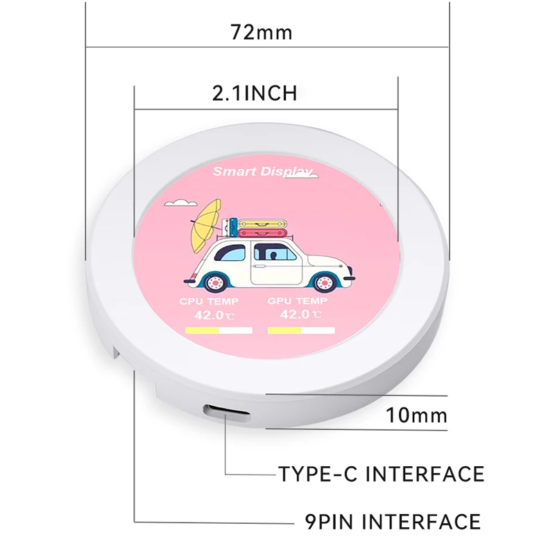 2.1 Inch Type-C IPS Screen Water Cooler USB Secondary Display 480*480 PC LCD CPU GPU RAM HDD Monitor CNC Case Needn't AIDA64