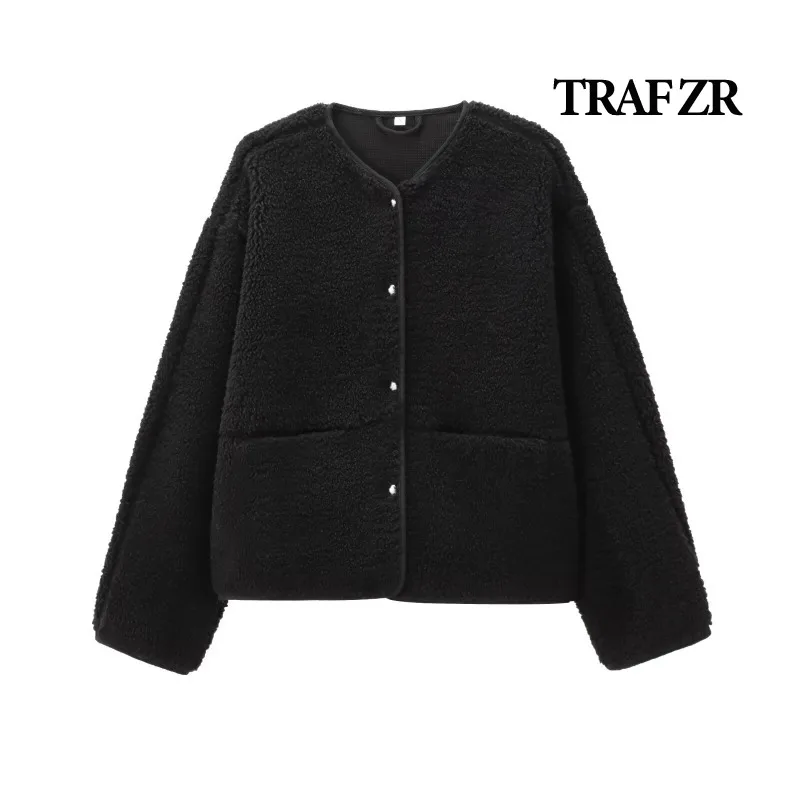 

TRAF ZR Winter Parkas for Women Snow Parka Fleece Solid Basic Parka New in Outerwears Padded Coat Warm Woman Winter Coats