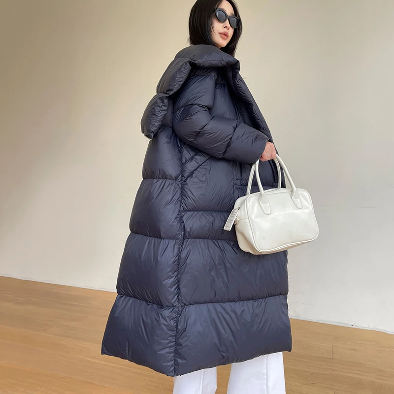 New Shawl Down Jacket Women Long 90% White Duck Down Coat Thickened Warm Winter Coats High Grade Female Hooded Parker Overcoat