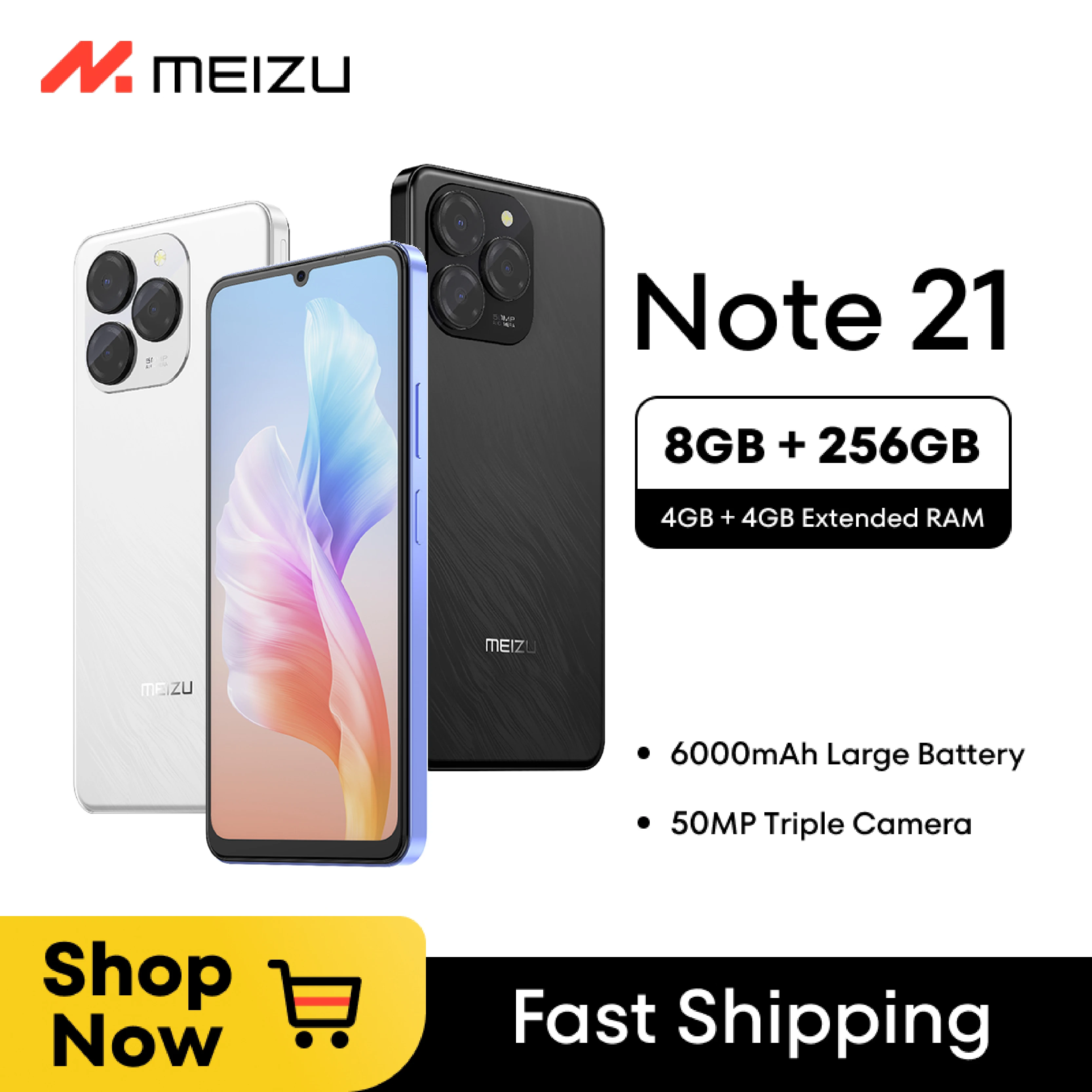 [รอบปฐมทัศน์โลก] Meizu Note 21 4G 8GB/256GB สมาร์ทโฟน 6000mAh แบตเตอรี่ขนาดใหญ่ 50MP Triple Camera