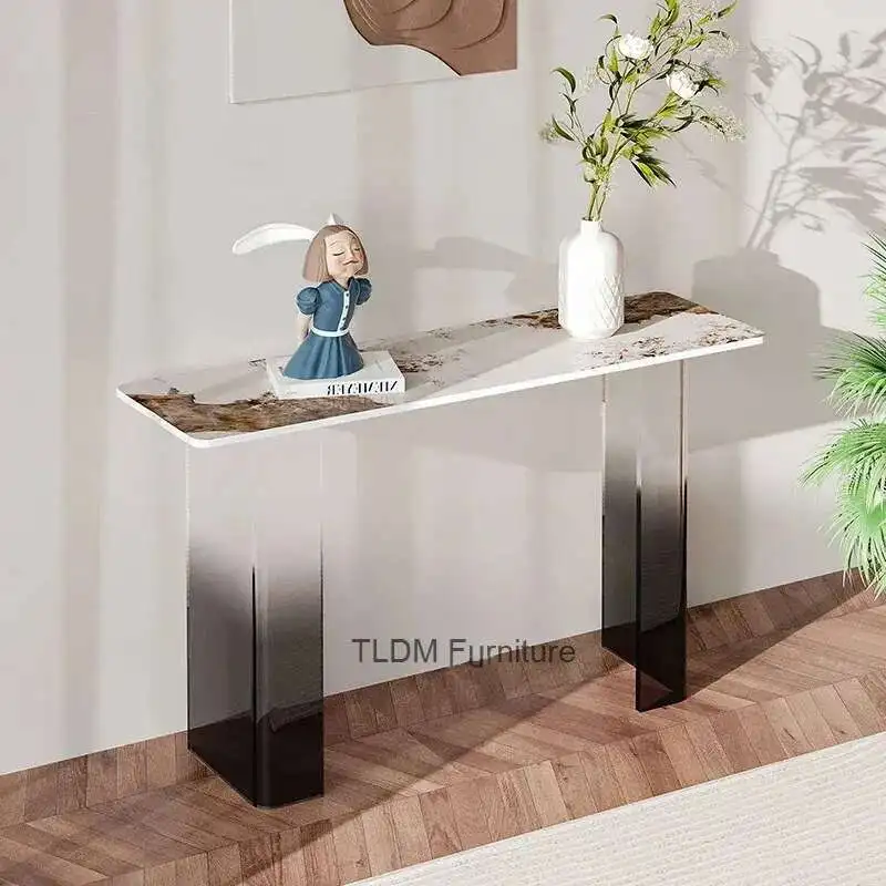 Gradient Acrylic Console Table Bar Wall Entrance Table Simple Sintered Stone Coffee Tables Decoration Semi-round End View Table