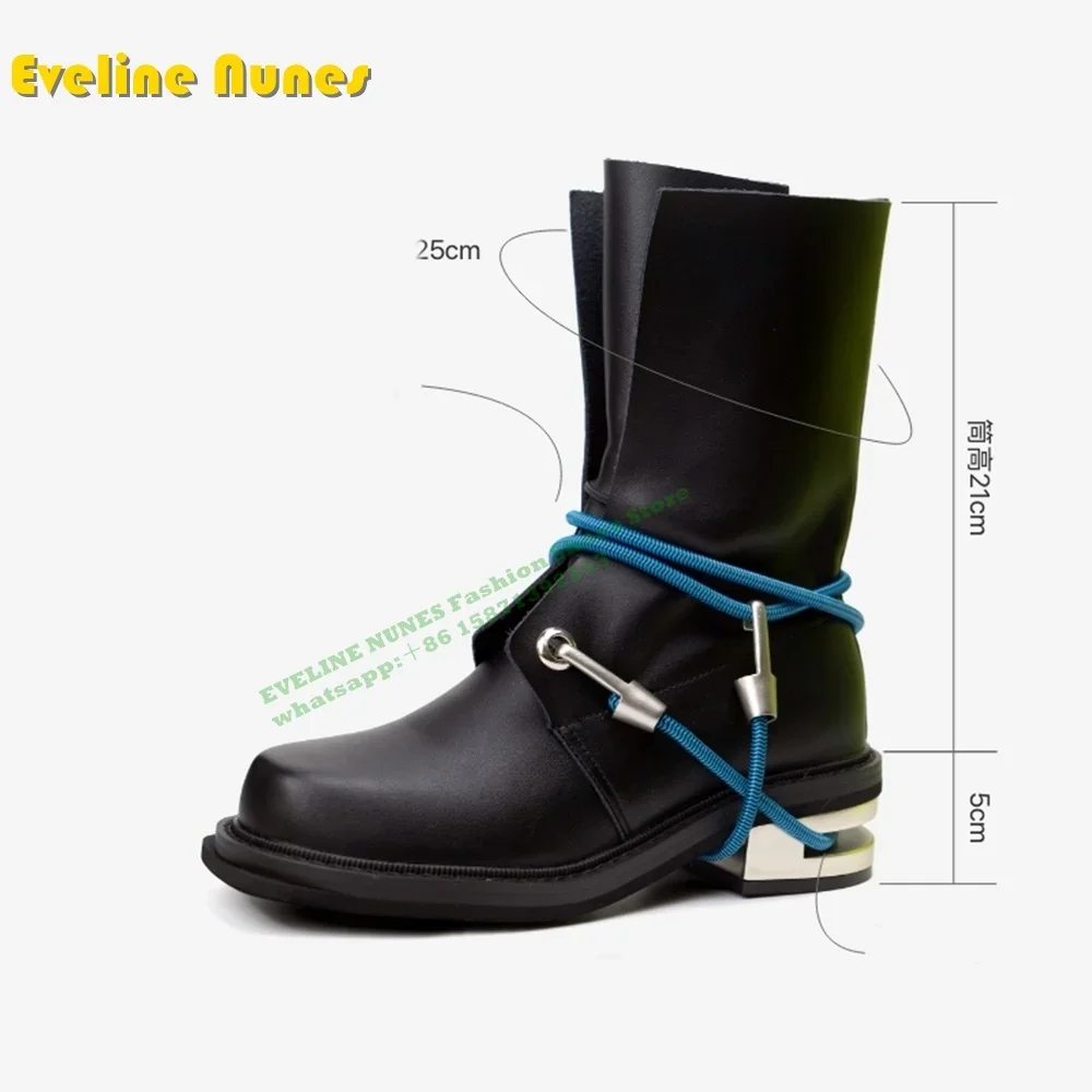 Черные матовые шнурки, запутанные странные мотоциклетные ботинки на каблуке с круглым носком, повседневная обувь в стиле панк, большой размер, новый стиль 2024, Y2K
