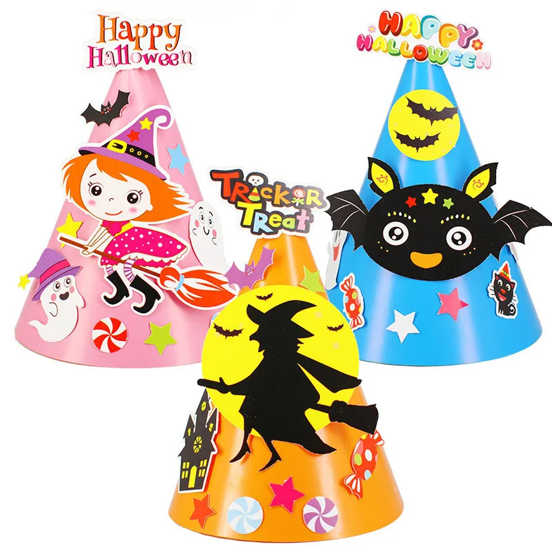 3Pcs cappello a punta di Halloween giocattoli fai da te creativo fatto a mano carta cappello da strega arti e mestieri festa decorazione della casa giocattoli per bambini regali di Festival