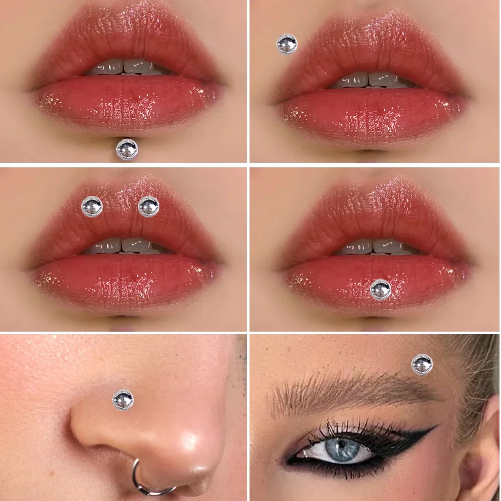 Pegatina para Piercing en el labio, sin necesidad de perforación, sombra de ojos, cara, diamantes, purpurina, cristal, tatuaje temporal, pegatina 3D