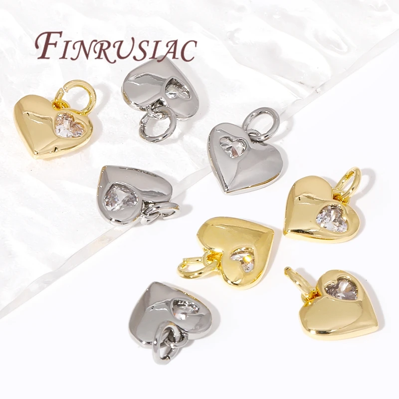 18K Gold Plated Brass with Zircon Heart Charms For Jewelry Making Supplies,Metal Pendants Accessories For Earrings DIY Crafts