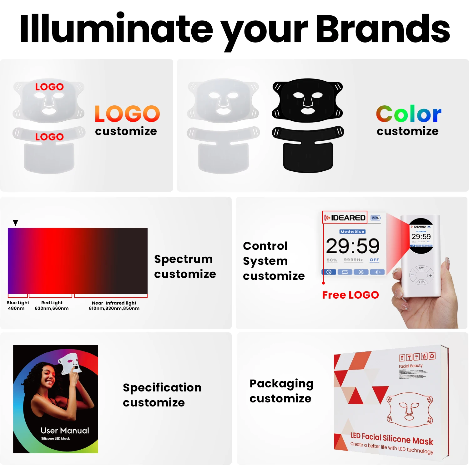 Smart Library Manufacturer Custom Led Face Light  Machines NIR Infrar Led Mask Light  Silicone Red Light  M