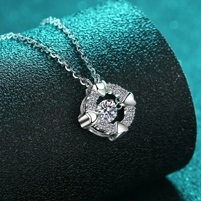 Shiny 0.5 Carat Moissanite Love Wrapped Edge Cute Necklaces for Women, Platinum PT950 Female Wedding Jewelry Sparkling Pendants