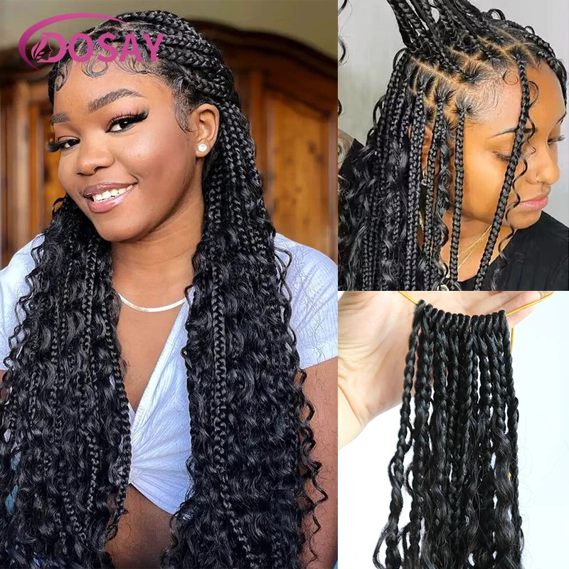 Full Lace Boho Braided Wigs for Black Women Synthetic Knotless Cornrow Braiding Wig Godness Curly Box Braids Wig With Baby Hair