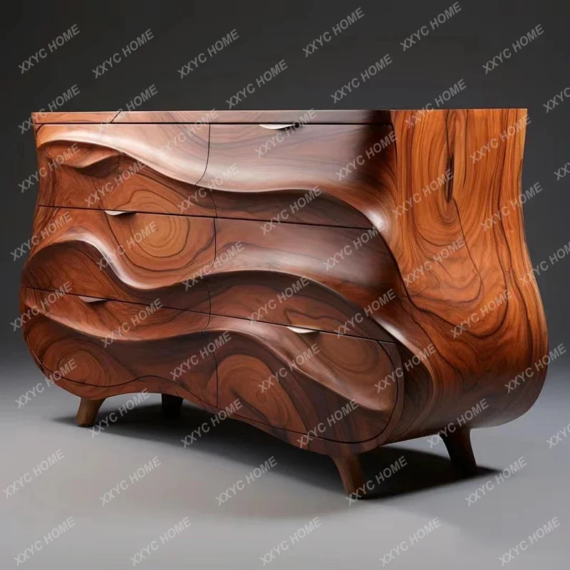 

Medieval Solid Wood Entrance Cabinet Creative Bucket Cabinet Locker Walnut High-end Side Cabinet